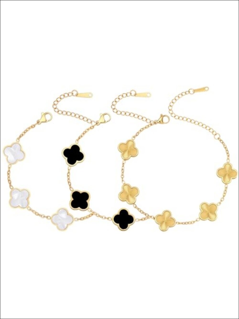 18K Gold Plated Stainless Steel Four Leaf Clover Link Bracelet Adjustable Gift